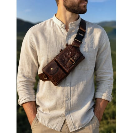 Мужская поясная кожаная сумка Buffalo Bags коричневая M9080C – Фото 7