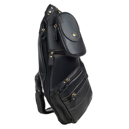 Кожаная мужская сумка-слинг Buffalo Bags черная M8260A – Фото 2
