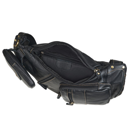 Кожаная мужская сумка-слинг Buffalo Bags черная M8260A – Фото 6