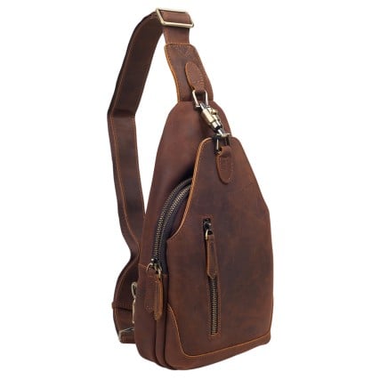 Кожаная мужская сумка-слинг Buffalo Bags коричневая M13617C – Фото 2