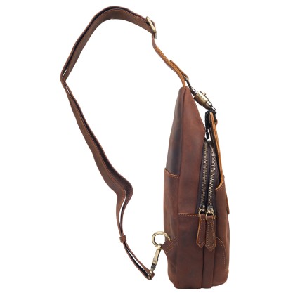 Кожаная мужская сумка-слинг Buffalo Bags коричневая M13617C – Фото 3