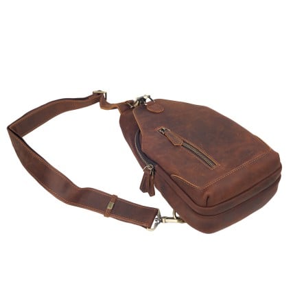 Кожаная мужская сумка-слинг Buffalo Bags коричневая M13617C – Фото 5