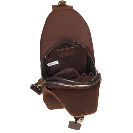 Кожаная мужская сумка-слинг Buffalo Bags коричневая M13617C – Фото 6