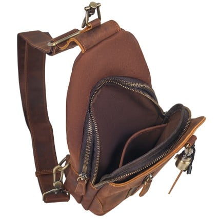 Кожаная мужская сумка-слинг Buffalo Bags коричневая M13617C – Фото 7