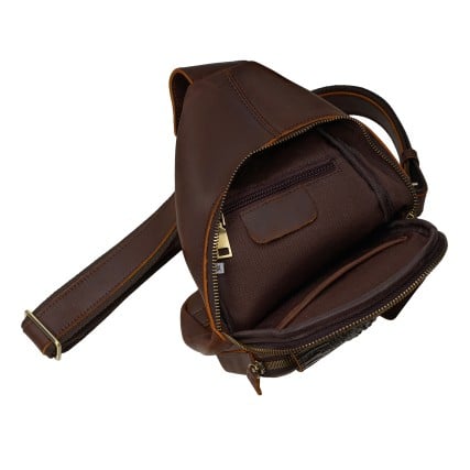 Кожаная мужская сумка-слинг Buffalo Bags коричневая M8082C – Фото 6