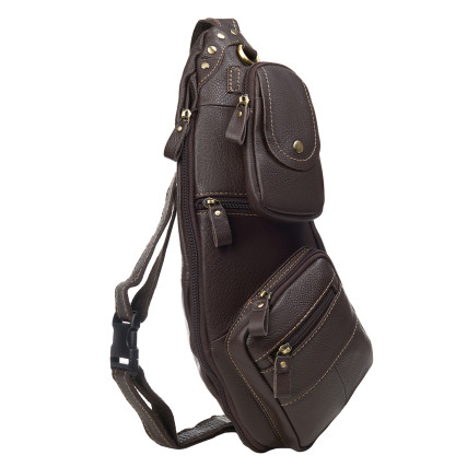 Кожаная мужская сумка-слинг Buffalo Bags коричневая M8260C – Фото 2