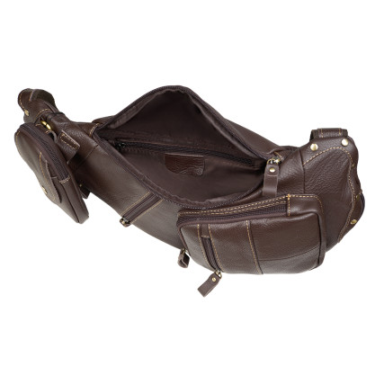 Кожаная мужская сумка-слинг Buffalo Bags коричневая M8260C – Фото 5