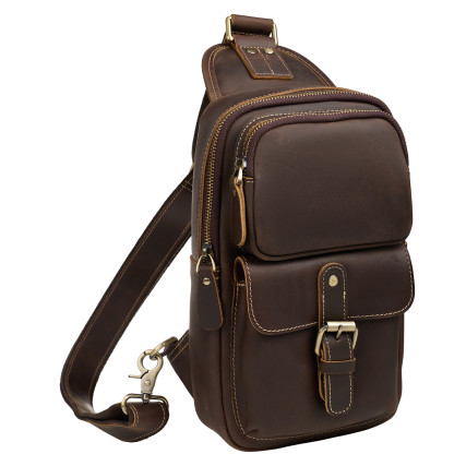 Кожаная мужская сумка-слинг Buffalo Bags коричневая M9219C – Фото 2