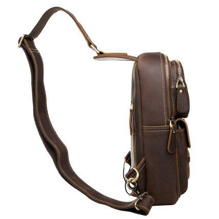 Кожаная мужская сумка-слинг Buffalo Bags коричневая M9219C – Фото 3