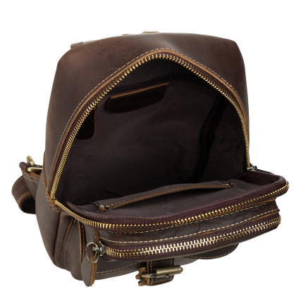 Кожаная мужская сумка-слинг Buffalo Bags коричневая M9219C – Фото 5