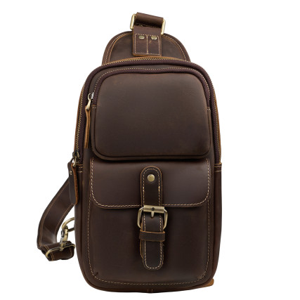 Кожаная мужская сумка-слинг Buffalo Bags коричневая M9219C – Фото 1