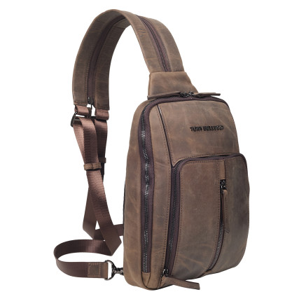 Кожаная мужская сумка-слинг Tony Bellucci коричневая 5288-06 – Фото 2