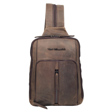 Кожаная мужская сумка-слинг Tony Bellucci коричневая 5288-06 – Фото 1