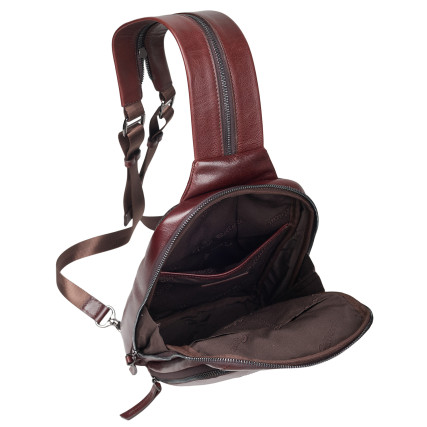 Кожаная мужская сумка-слинг Tony Bellucci коричневая 5294-44 – Фото 6