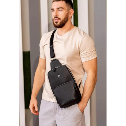 Кожаный рюкзак (сумка-слинг)  Saffiano черный BN-BAG-49-bw – Фото 7