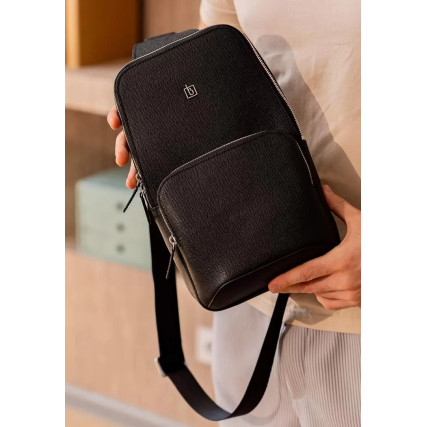 Кожаный рюкзак (сумка-слинг)  Saffiano черный BN-BAG-49-bw – Фото 8