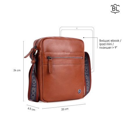 Мужская кожаная сумка Brampton London Crossflow рыжая 64405 TAN – Фото 12