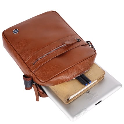 Мужская кожаная сумка Brampton London Crossflow рыжая 64405 TAN – Фото 6