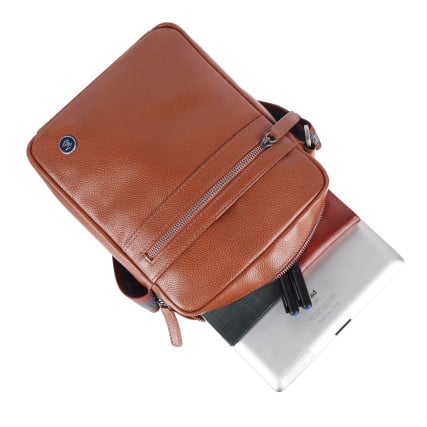 Мужская кожаная сумка Brampton London Crossflow рыжая 64405 TAN – Фото 9
