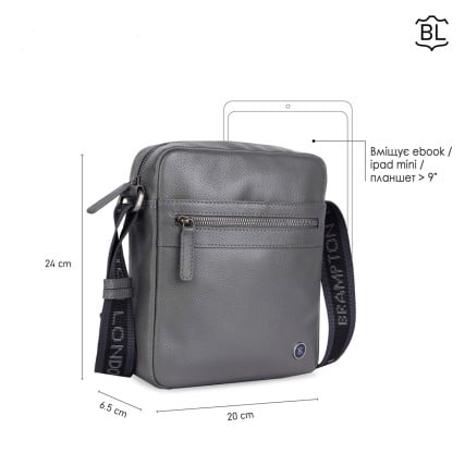 Мужская кожаная сумка Brampton London Crossflow серая 64405 GREY – Фото 10
