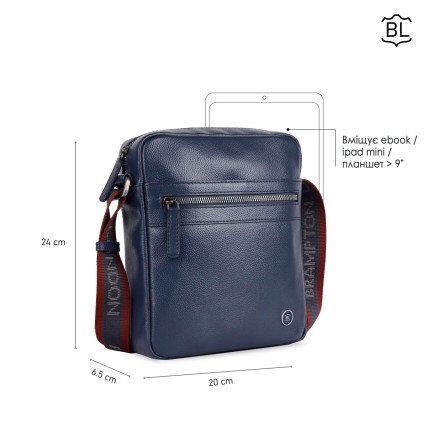 Мужская кожаная сумка Brampton London Crossflow синяя 64405 NAVY – Фото 10