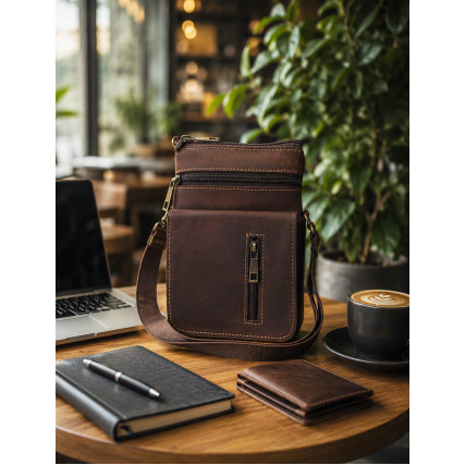 Мужская кожаная сумка Buffalo Bags коричневая M6262C – Фото 7