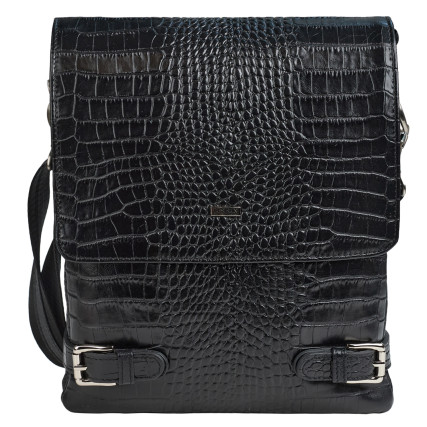 Мужская кожаная сумка DESISAN черная 1327-11 кроко – Фото 1