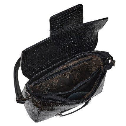 Женская кожаная сумка Desisan черная 2045-633 кроко лак
