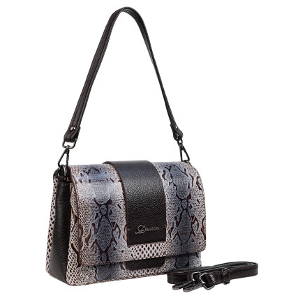 Женская кожаная сумка Desisan серо-коричневая 2050-180 лак – Фото 2