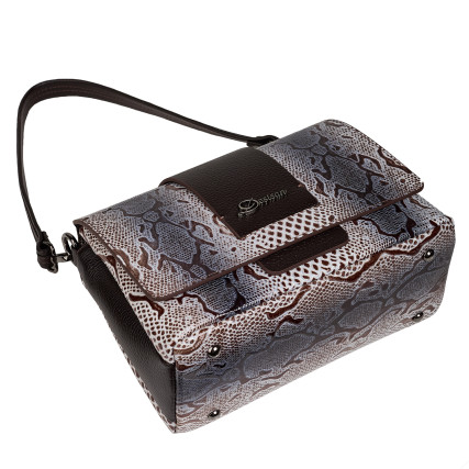 Женская кожаная сумка Desisan серо-коричневая 2050-180 лак – Фото 5