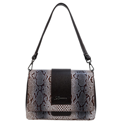 Женская кожаная сумка Desisan серо-коричневая 2050-180 лак – Фото 1