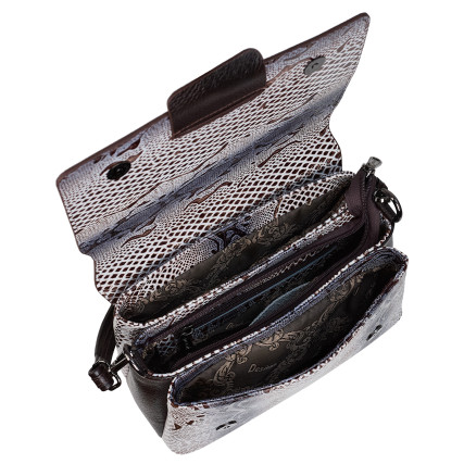 Женская кожаная сумка Desisan серо-коричневая 2050-180 лак – Фото 6