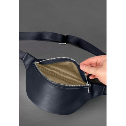 Кожаная поясная сумка-бананка Kanny синяя BN-BAG-59-1-navy-blue – Фото 4