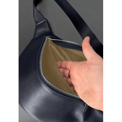 Кожаная поясная сумка-бананка Kanny синяя BN-BAG-59-1-navy-blue – Фото 5